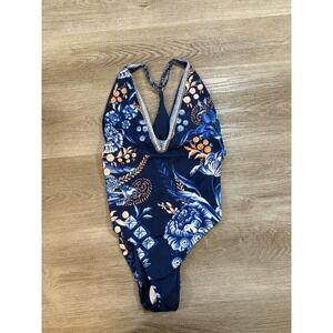 NWT Agua Bendita "Aloe Azure" UPF 50+ Beaded One Piece Swimsuit Sz M MSRP $220